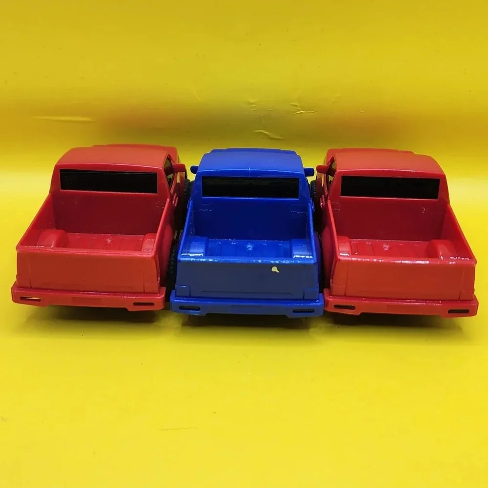 3 Plastic Toy Trucks 3 Inch Red Blue